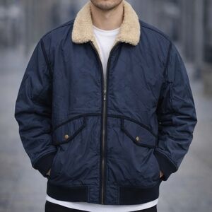 Quilted Nylon Tanker Jacket Supreme navy blue L pre owned in great condition